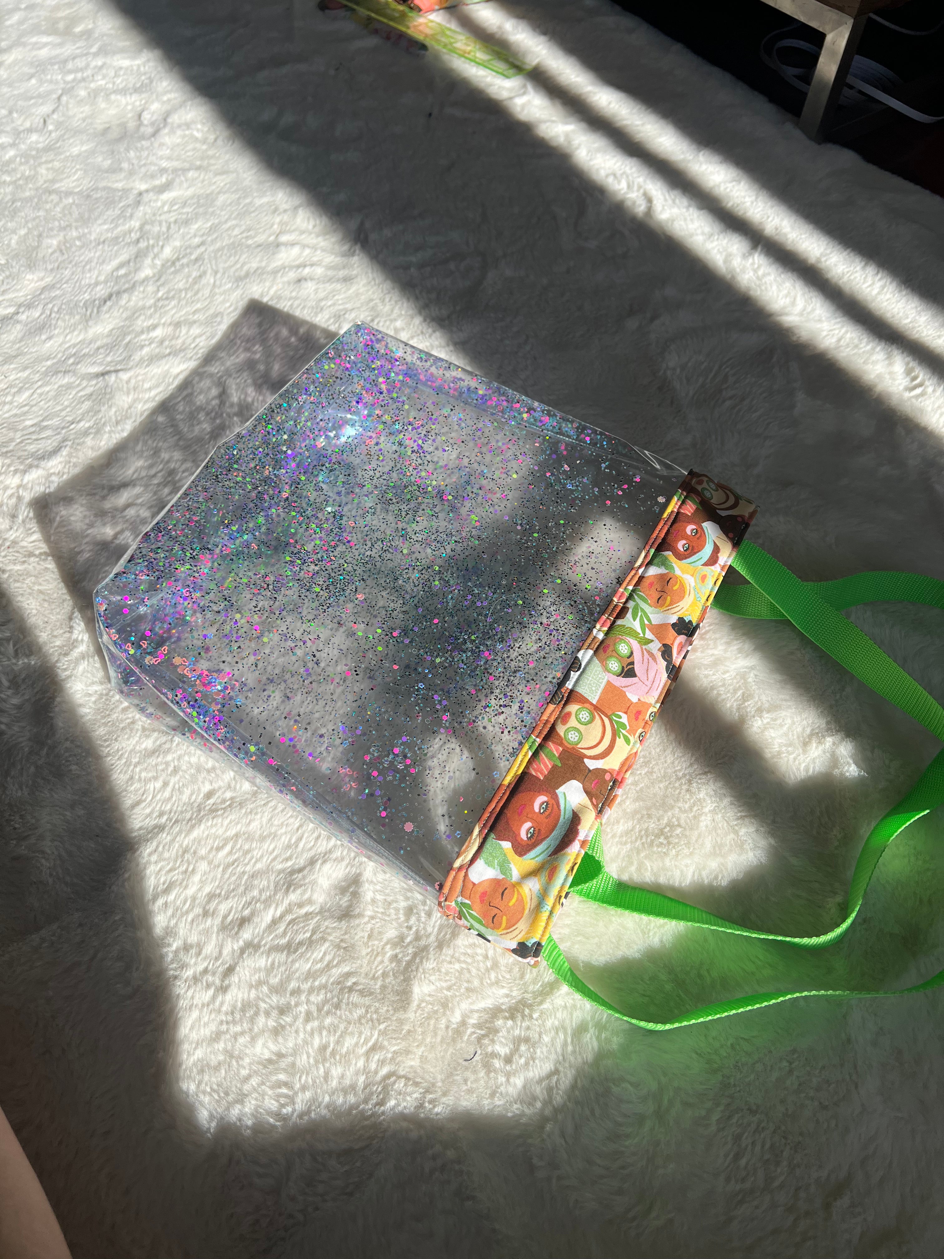Clear Glitter Vinyl Tote Love Bag 